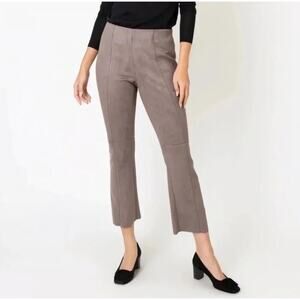 Ann Mashburn Faye Flare Cropped Pants in Dark Taupe Suede Size Small